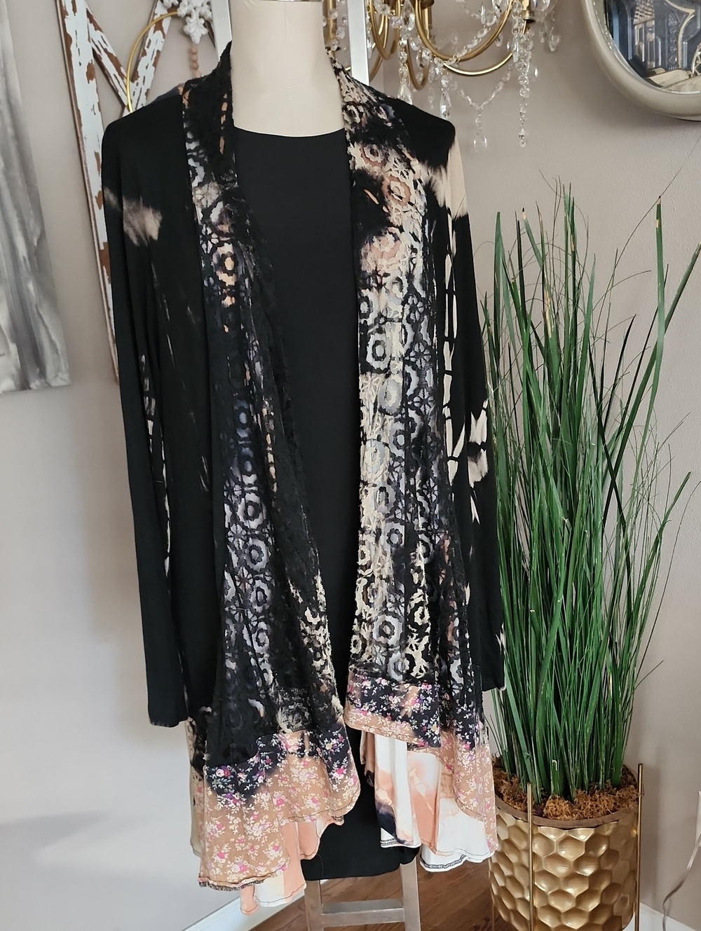 Boho Multi-Print Open Front Duster Cardigan Size L